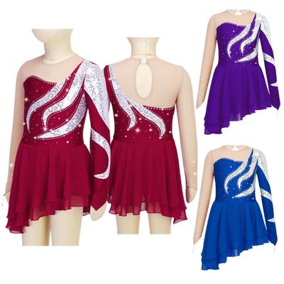 Kostým pro taneční bruslení Dětské Dívky Flitry s dlouhým rukávem Dekor Šaty ve stylu patchwork