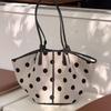 French Woven Shoulder Bag Color Block Polka Dots Large Capacity Tote Pleated Wing Design Handbag Women's Elegant Commuter Bag