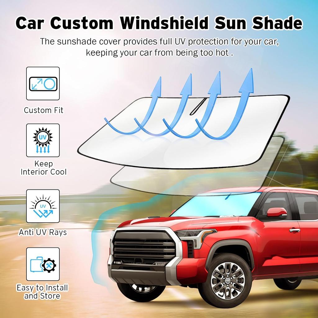 Windshield Sun Shade For Toyota Tundra -2024 2025, Upgraded Nano Material Front Window Shade Cover For Tundra -2025, Foldable Sunshade Tundra