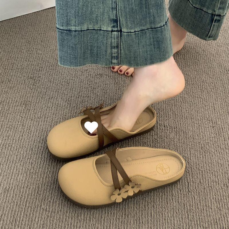 

Баотоу полутапочки женские летние для улицы 2025 новинка женская обувь на одном педале с полуподдержкой одинарная обувь плоские Мэри Джейн прохладные тапочки 40