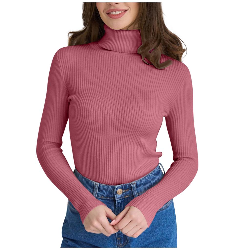 Women's Turtleneck Knit Sweater Top Long Sleeve Casual Basic Layering Pullover