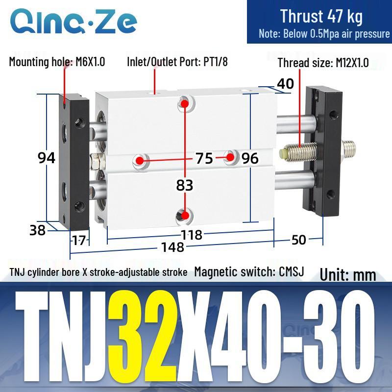 Regulowany skok Dwosiowy cylinder pneumatyczny dwururkowy TNJ TNJ10/16/20/25/32-30-100