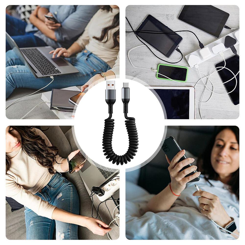 1/2PCS 100/27/66W Spring Short Data Cable 6A Spring Data Cable Charger for Huawei/Xiaomi/Samsung for iPhone 15/14/13/12