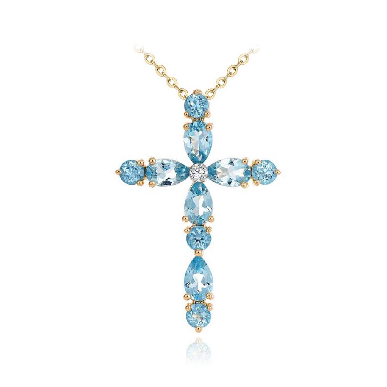 

LSOOYH модное ожерелье с синим кристаллом и крестом для женщин, желтое, серебристое, религиозное ожерелье, ювелирные изделия