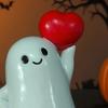 Halloween Ghost Figurine Cute Ghost Holding Heart/Pumpkin Statue Desktop Small Resin Ghost Ornament for Home Office Kitchen Tabletop Decor