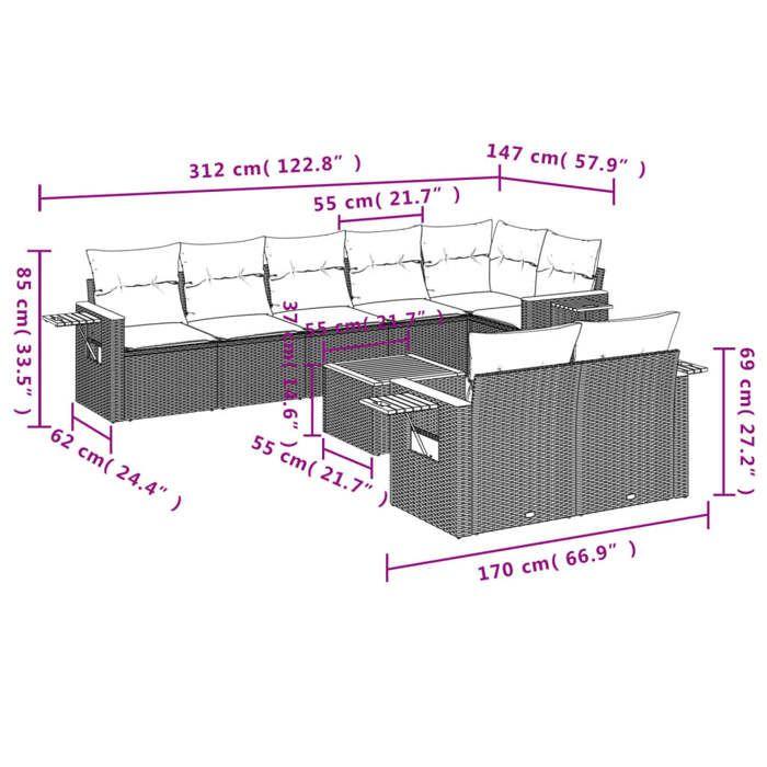 VidaXL Garden Lounge Set with Cushions 9 Pcs, Patio Sofas, Patio Furniture Set, Outdoor Furniture, Black 3226994
