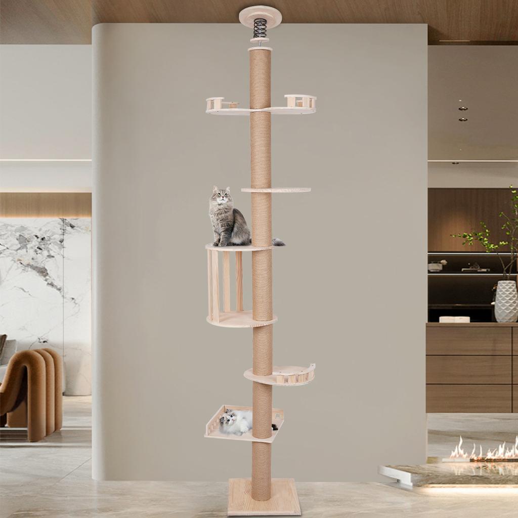Large Cat Tree Tower for Indoor Cats, 100-104 Inches Tall, Multi-Level Cat Climber with Sisal Scratching Posts, Wooden Cat Condo