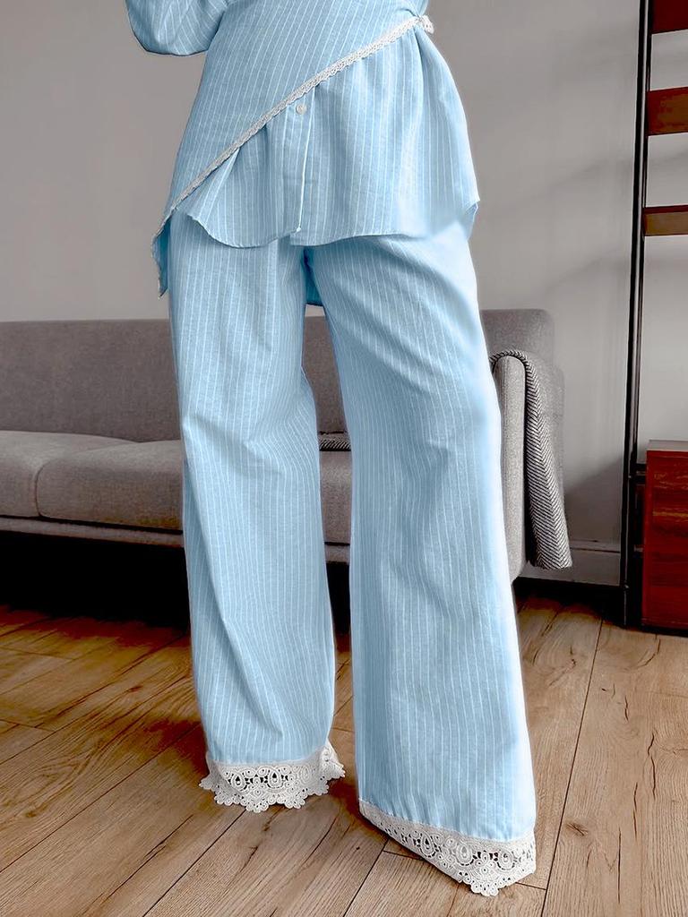 2025 Autumn Fresh Loose Lace Striped Three-Piece Set: Stylish Casual Design