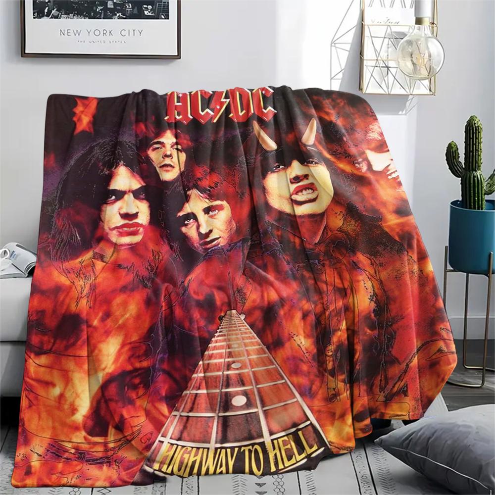 1Pc Ac-dc Band Print Flannel Blanket, High quality Comfortable for All Seasons, Home Decor, Warmth and Comfort, Perfect for Christmas Gifts