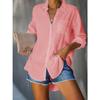 Women's Turn Down Collar Long Sleeve Shirt Loose Fit Casual Solid Color Button Down Blouse
