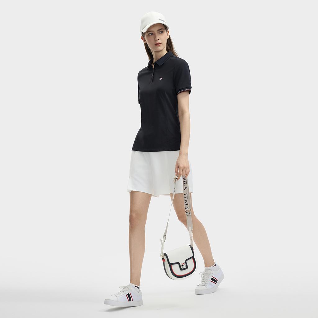 Fila Modern Heritage DNA French Chic Summer Solid Color Simple Logo Breathable Polo Shirt Women Tops Legendary-Blue F11W431101FNV