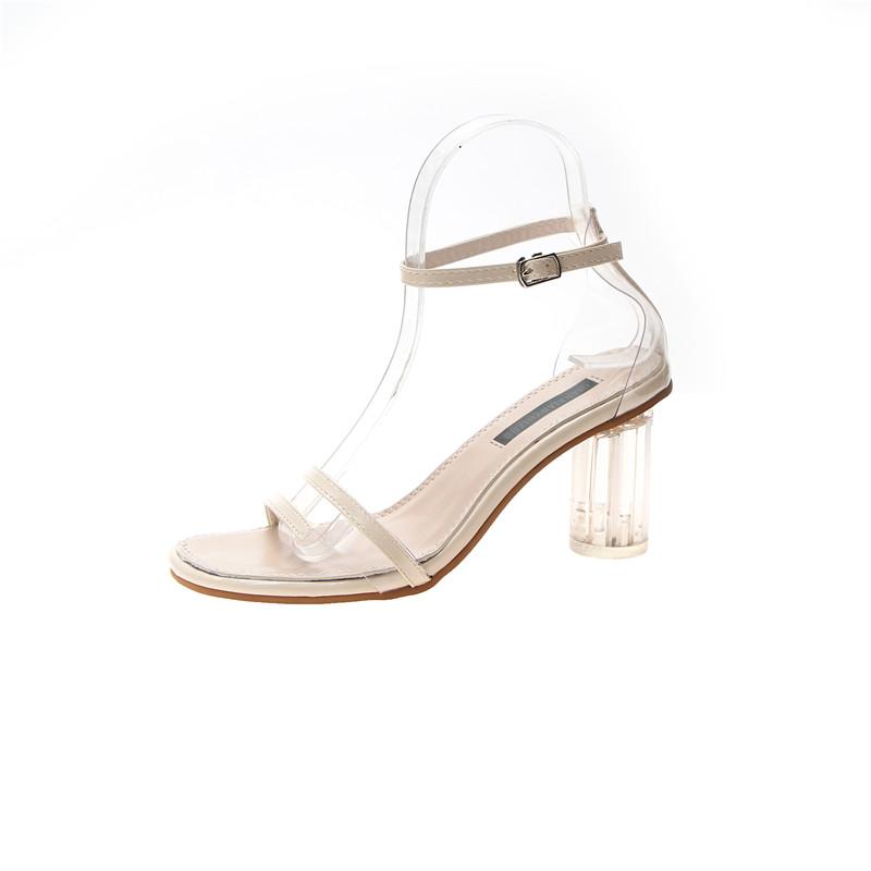 

Прозрачные сандалии со стразами, женские летние туфли, новинка 2019 года, женские универсальные сандалии на высоком каблуке с открытым носком, женская обувь 5 бежевый