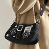 Y2k-Bolsos de mano con patrón de estrellas para mujer, bolsa para axilas, lona a la moda, pequeños bolsos de hombro con cadena