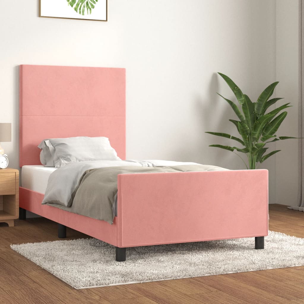 Pink Bed Frame with Headboard 80 x 200 cm Velvet
