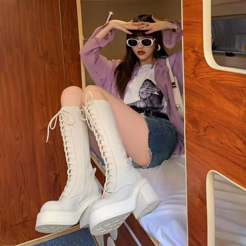 Fashion Woman Long Footwear High Heels Fashion Side Zipper Boots High Women Quality Luxury Sexy Thick Bottom High Heel Boots Botas Mujer