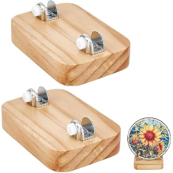 PH PandaHall Wood Display Stand Easel for Stained Glass Piece, 2.8" Rustic Fused Glass Art Base Decorative Plate Stand Holder for Ceramic Tiles,