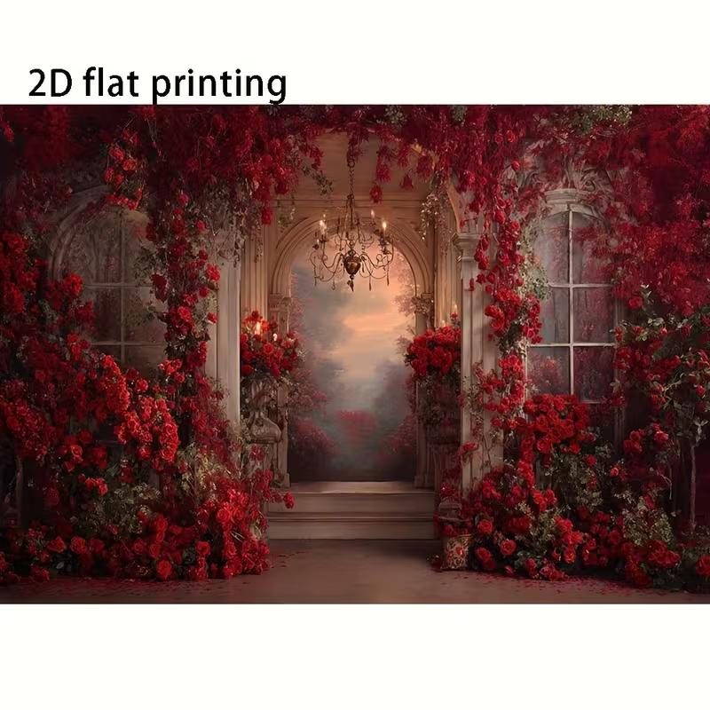 2D Luxurious Red Floral Doorway Backdrop Engagement & Wedding Photography