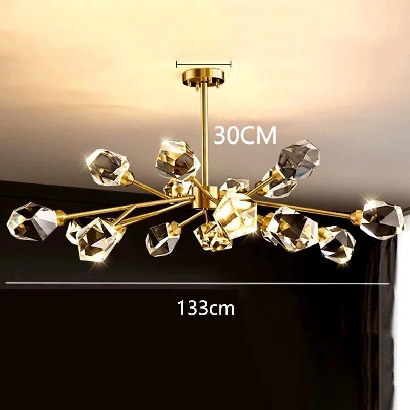 Nordic All-copper Molecular Long Crystal Chandelier Light Luxury Creative Post-modern Atmosphere Living Room LED Pendant Lights