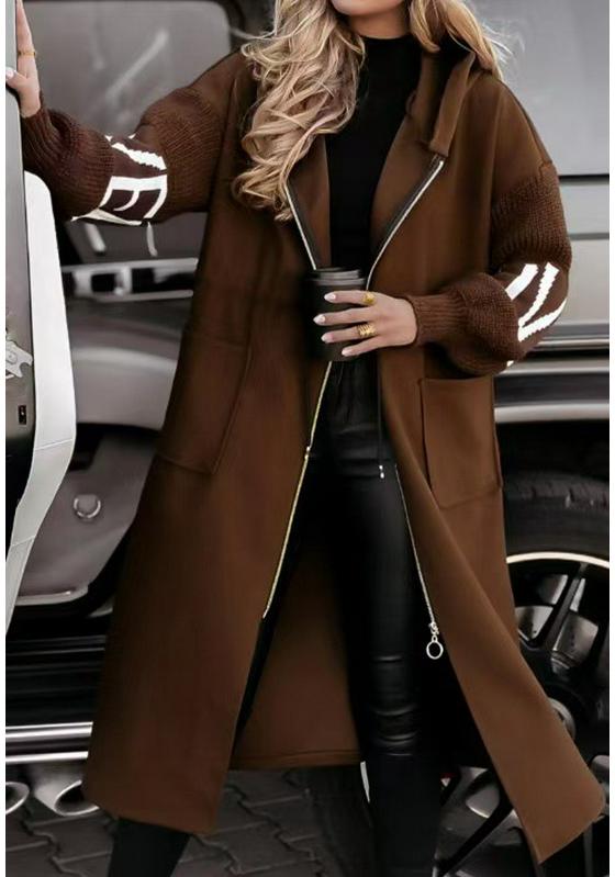 2024 Herfst/Winter Casual Damesjas met Capuchon, Lang, Gedeeld - Europese/Amerikaanse Mode