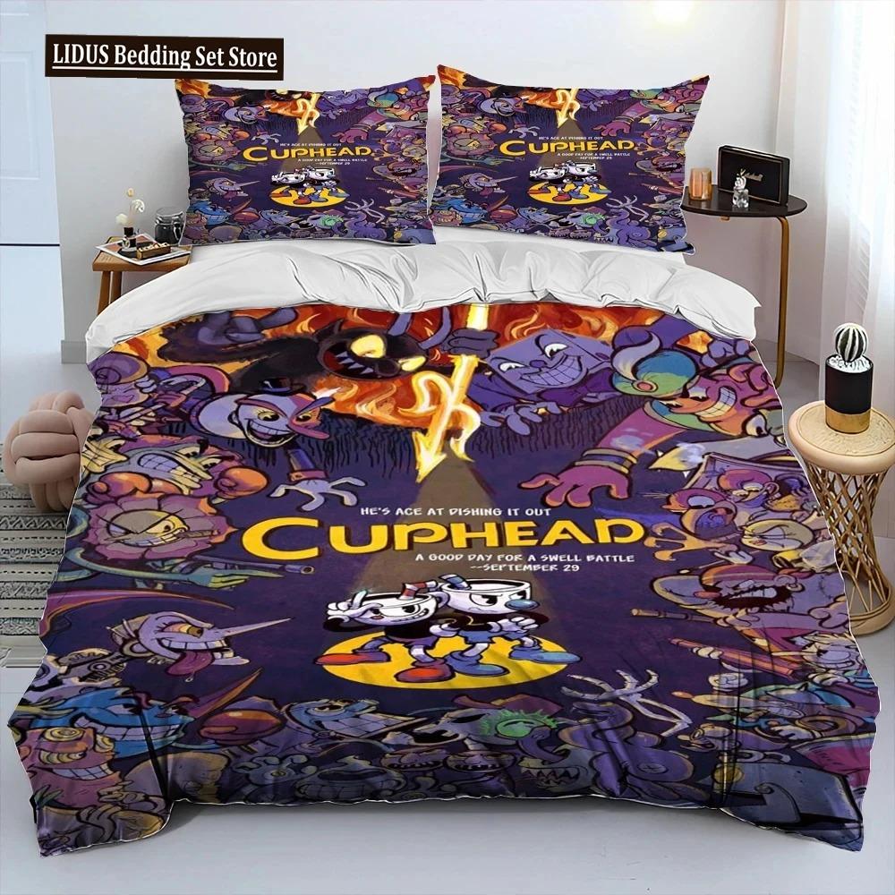 Cuphead Und Mugman,Spiel Gamer Bettdecke Bettwäscheset,Bettbezug Bettset Steppdecke Kissenbezug,Kingsize Queensize Bettwäscheset Jungen