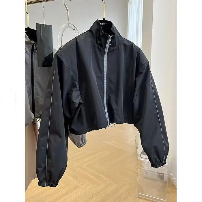 Women's Spring and Autumn Thin Design Sense Stand Up Collar Jacket Solid Casual Short Jacket