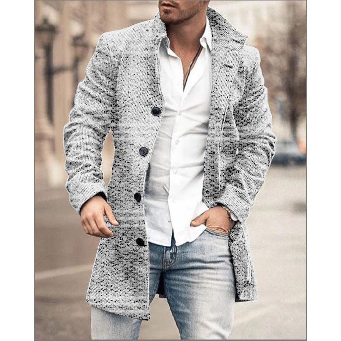 Spring New Men's Pocket Versatile Daily Retro Stand Up Collar Medium Long Woolen Coat Men's Casual Coat Men's Clothing