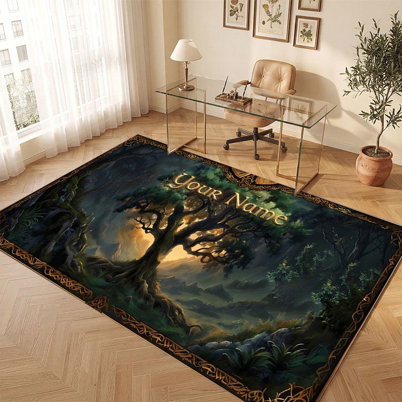 Mushroom Forest Theme Crystal Velvet Floor Rug Personalized Custom Name Text Warm Carpet Home Decoration