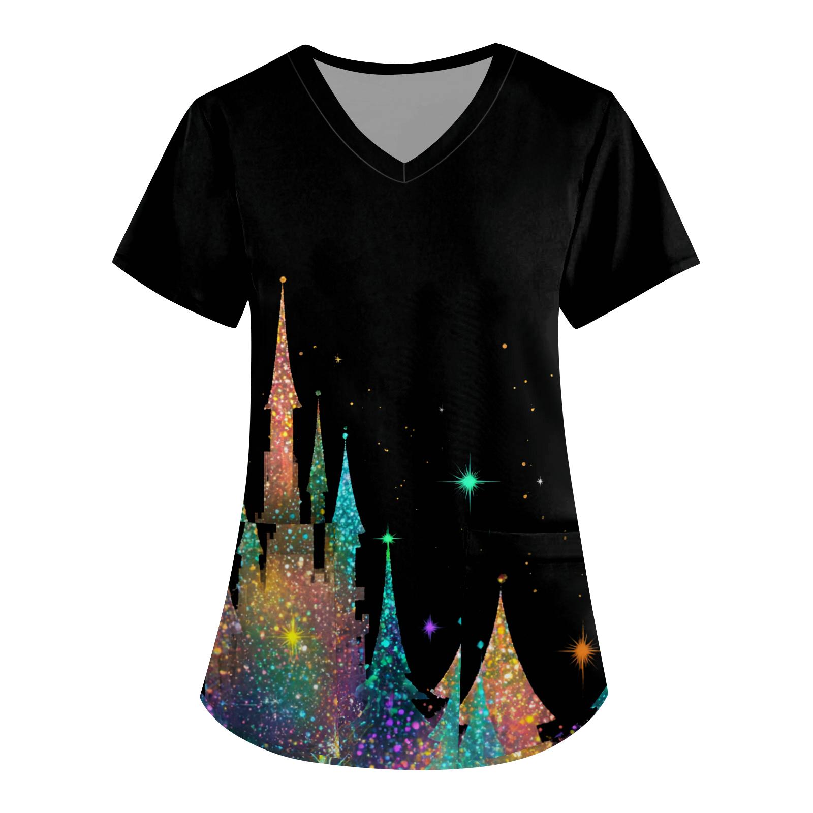 

Женская рабочая униформа с принтом, V-образный вырез, карманы, базовый короткий рукав, пуловер, топ XXXXXL шафрановый