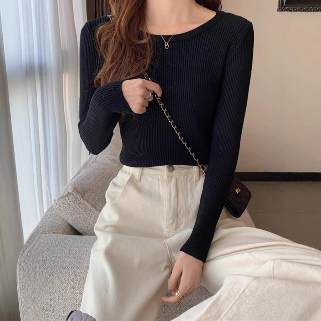 1116 New Slim-fitting Low-necked Sweater Women's Bottoming Sweater Autumn and Winter Long-sleeved Knitted Sweater