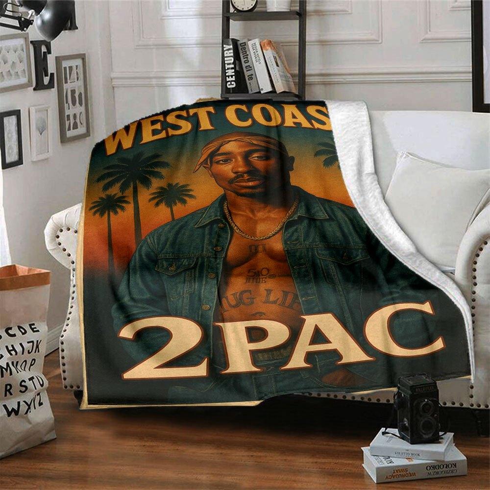 1pc 2PacHip Hop Blanket Soft Lightweight All Season Multi Purpose Throw for Sofa, Bed, Office & Picnics, French Style with Iconic Album Art & Quotes