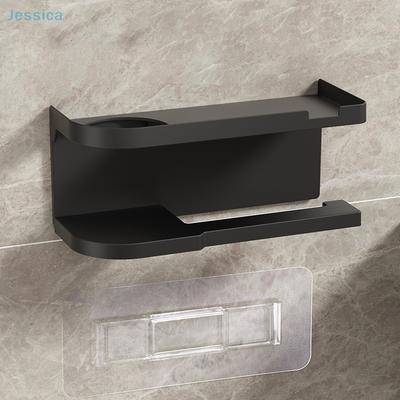 No-Drill Toilet Paper Holder with Shelf - Wall-Mounted Bathroom Organizer for Tissue, Plants & Toiletries