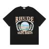 2023 Marchio trendy europeo e americano transfrontaliero RHUDE logo con lettera micro-etichetta motivo t-shirt a maniche corte uomo e donna high street larga h