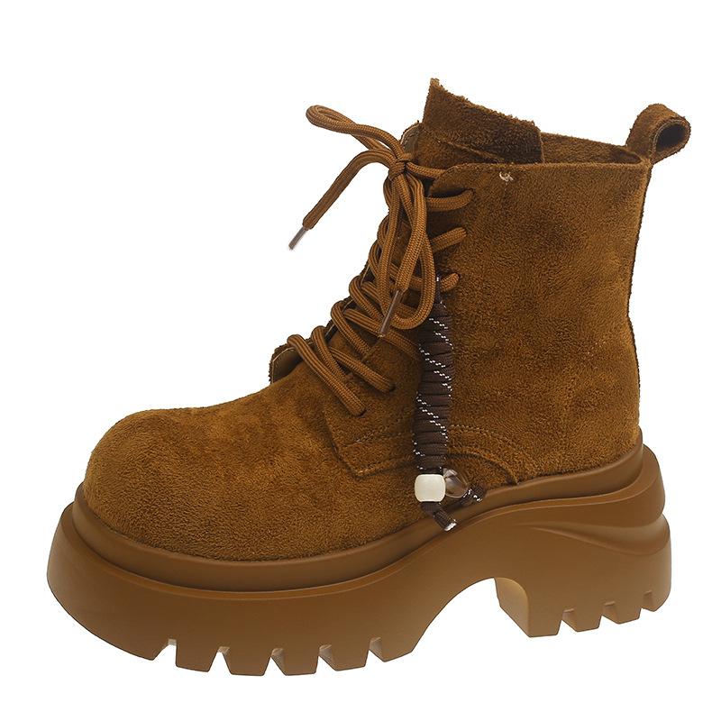 Thick-soled Martin Boots Women's 2025 New Autumn and Winter Super Fire British Wind Single Boots Heightening Short Boots Women's Boots Rhubarb Boots
