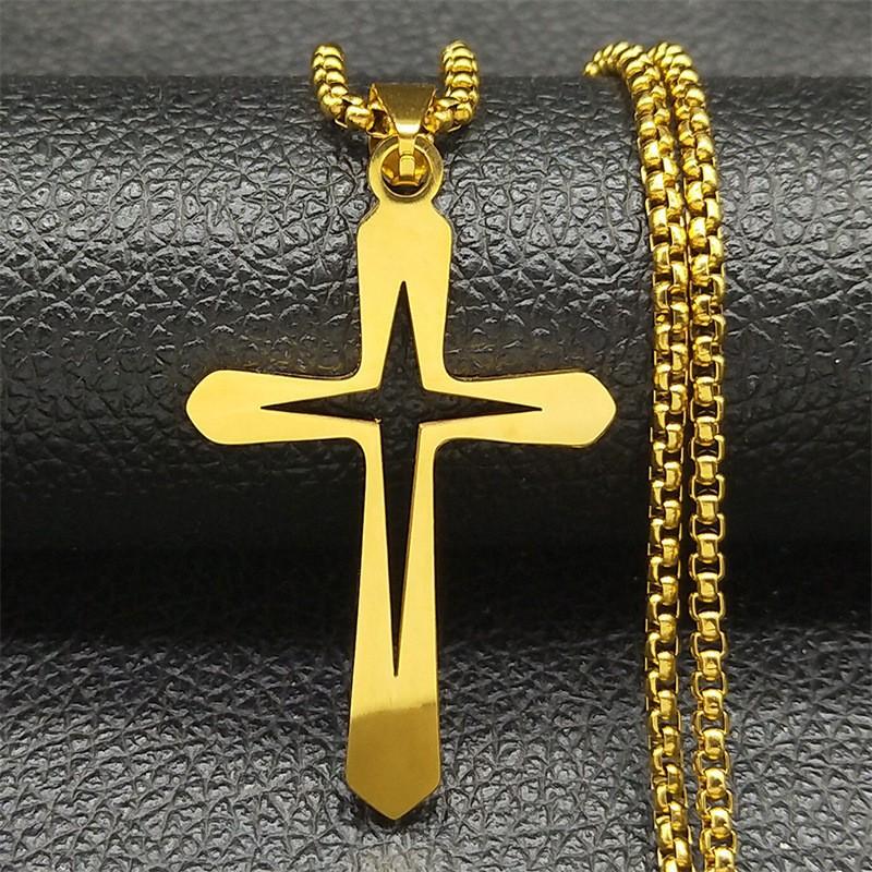 European and Men's Necklace, Fashionable and Simple Cross Starlight Hollow Pendant Jewelry