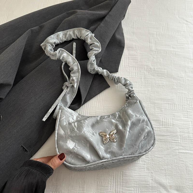 Chic Canvas Butterfly Underarm Bag In Fashionable Black Silver And White Colors For Everyday
