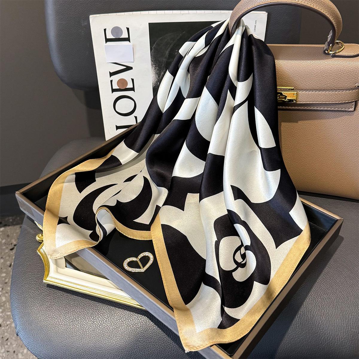 

New 100% Pure Silk Scarf Women Neck Hair Headband Print Foulard Female Bandana Scarves Hijab Shawl Wraps Square Headkerchief Real Silk 65x65cm