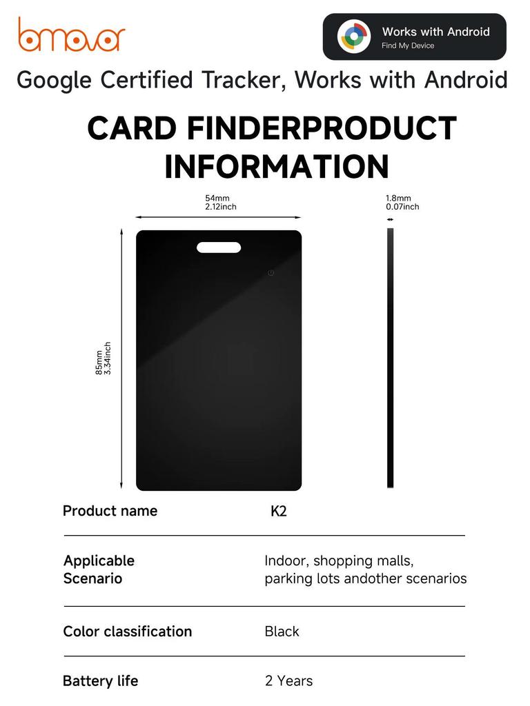 Google Card Wireless Anti-Lost Device Locator and Charger (Supports International Android Version)