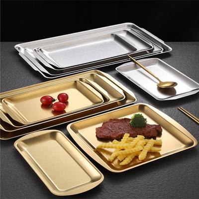 Farfurie groase de servire din oțel inoxidabil, cu aur, pentru restaurant, frigărui pentru grătar cu pește, farfurie pentru sushi cu fructe de mare, tavă mare dreptunghiulară pentru depozitare