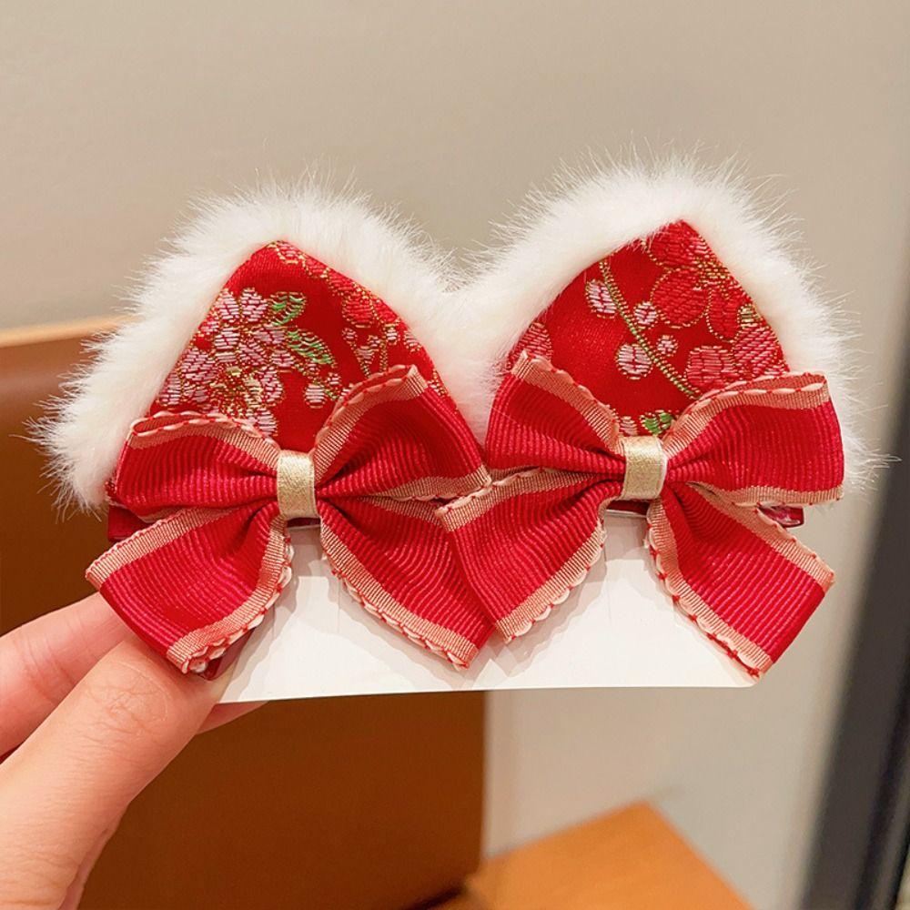 Tassel Children Red Bow Hairpin Cat Ears Hanfu Hair Sticks Chinese New Year Headwear  Children