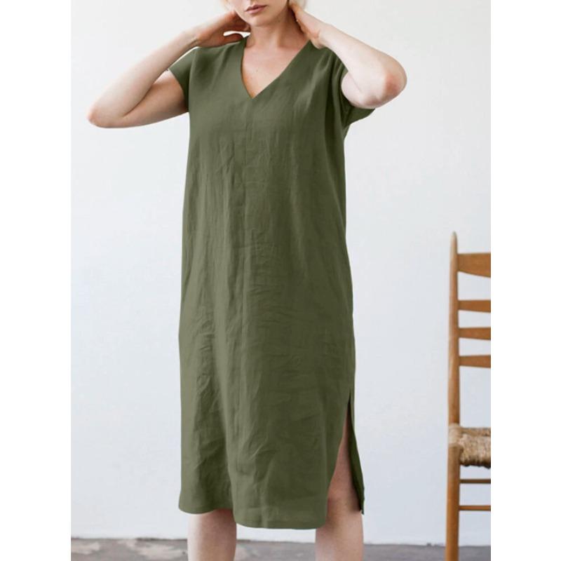 BITCED Fashion Summer Spring Solid Color Print Short Sleeve V-Neck Casual Dresses