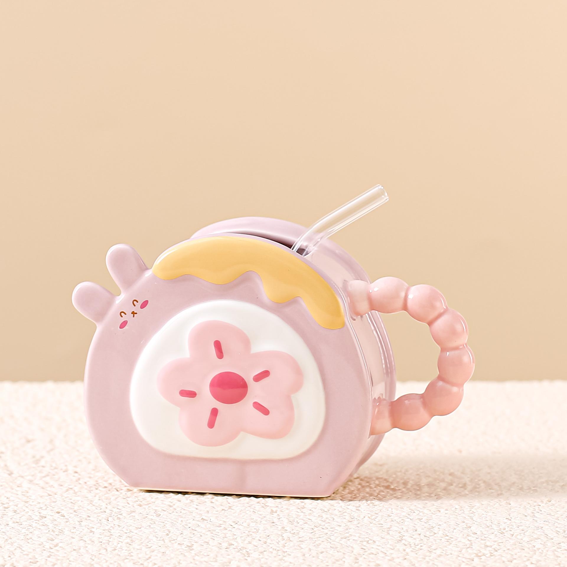 

Милый кролик соломенная чашка для воды керамическая чашка высокая косметическая чашка для девочек офисная творческая посуда для напитков рождественский подарок 460ml