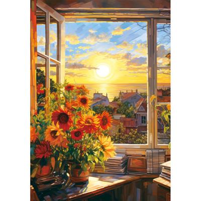 Vincent Van Gogh's Fenster in Sonnenuntergangsfarben Puzzle Berühmte Landschaft 1000 Teile, beliebtes koreanisches Puzzle