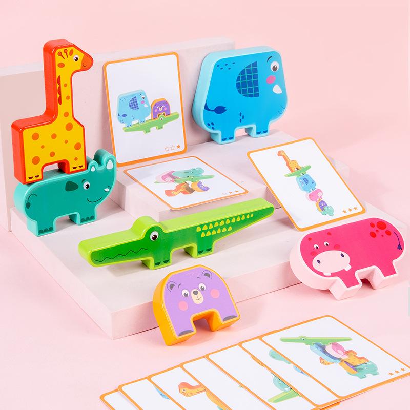 Wooden Early Education Large Granular Fun Animal Balance Building Block Stacked High Children'S Hands-On Brain Educational Toys Building Block