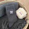 Bowknot socks, Korean-style women's autumn and winter warm plush retro mid-calf socks, brown mid-calf women's socks