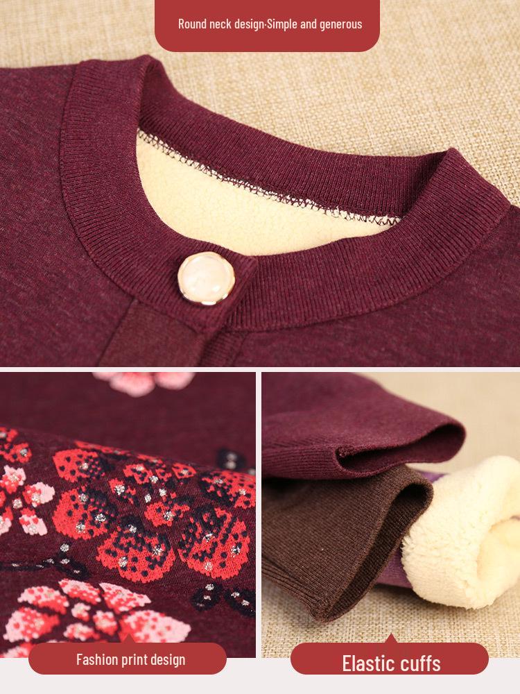 Grandma's Cozy Knit Cardigan: Velvet-Lined Winter Sweater for Middle-Aged and Elderly Women
