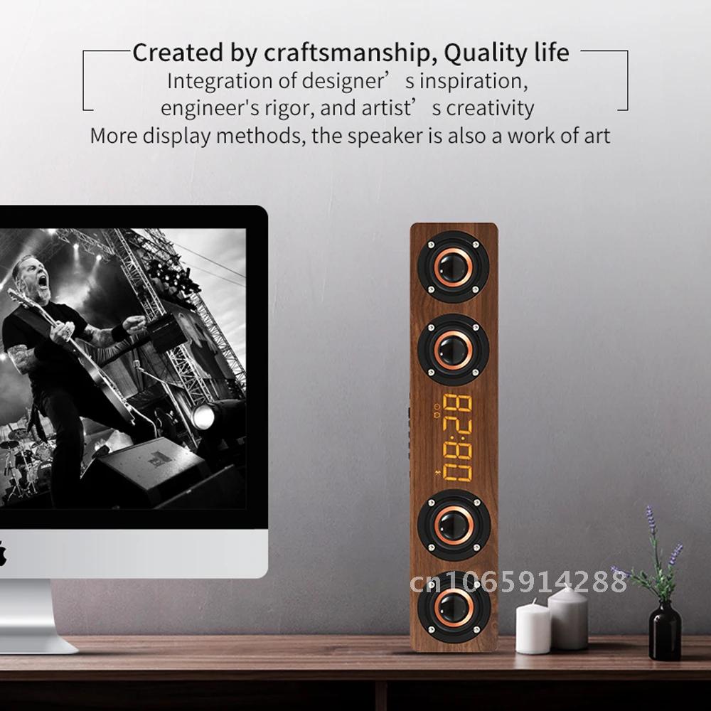 Rechargeable Wooden Alarm Clock with Bluetooth Soundbar Subwoofer Speaker Decoration E-sport Game and Home FM for Room Radio or