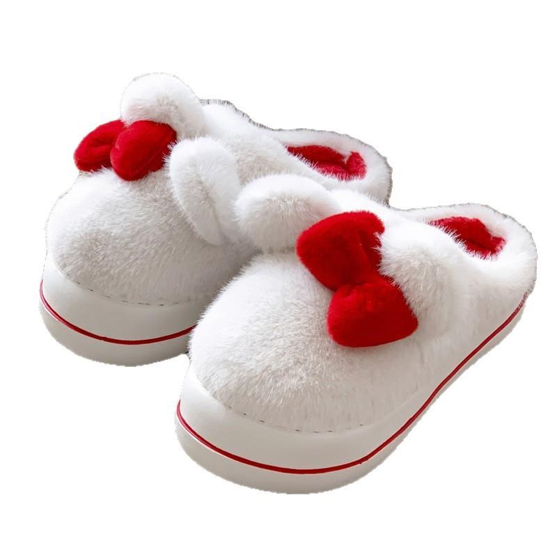 Winter new plush bow rabbit cotton shoes cotton mop outer wear home fleece thickened warm