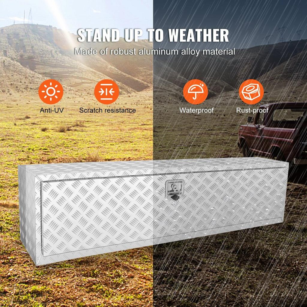 Underbody Truck Box, 60"×17"×18" Pickup Storage Box, Heavy Duty Aluminum Diamond Plate Tool Box with Lock and Keys, Waterproof Trailer Storage Box