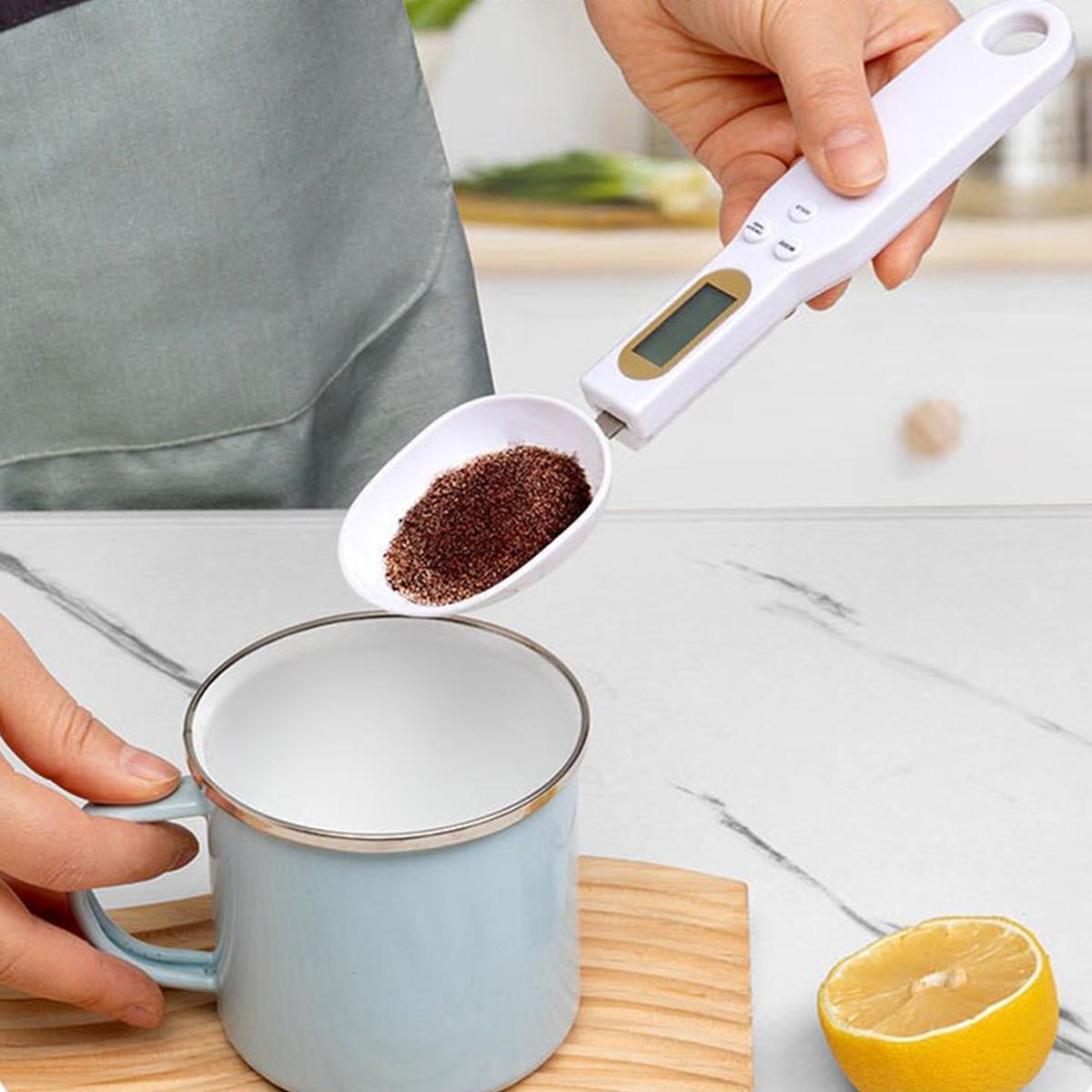 

White Mini Spoon Scale Digital Kitchen Scale Electronic LCD Food Scale 0.1-500g Weight Measuring Kitchen Tool for Milk Coffee