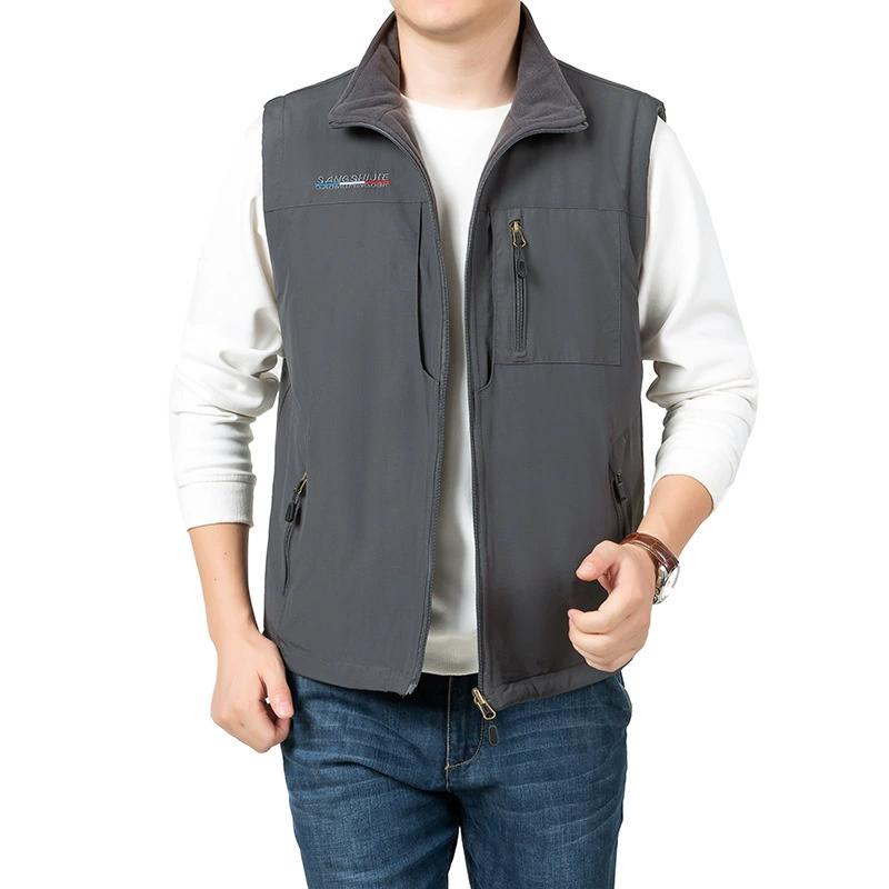 Men's Waistcoat Jackets Outdoor Fishing Vest Summer Solid Color Stand Collar Climbing Hiking Work Sleeveless with Pocket